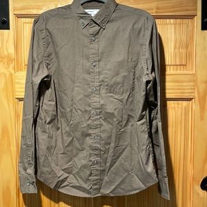 Light brown slim fit button down shirt
